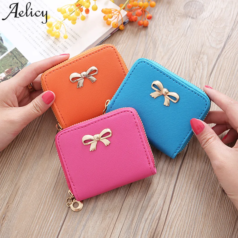 Aelicy сумки женский кожаный кошелек для девушек короткий на молнии с бантом