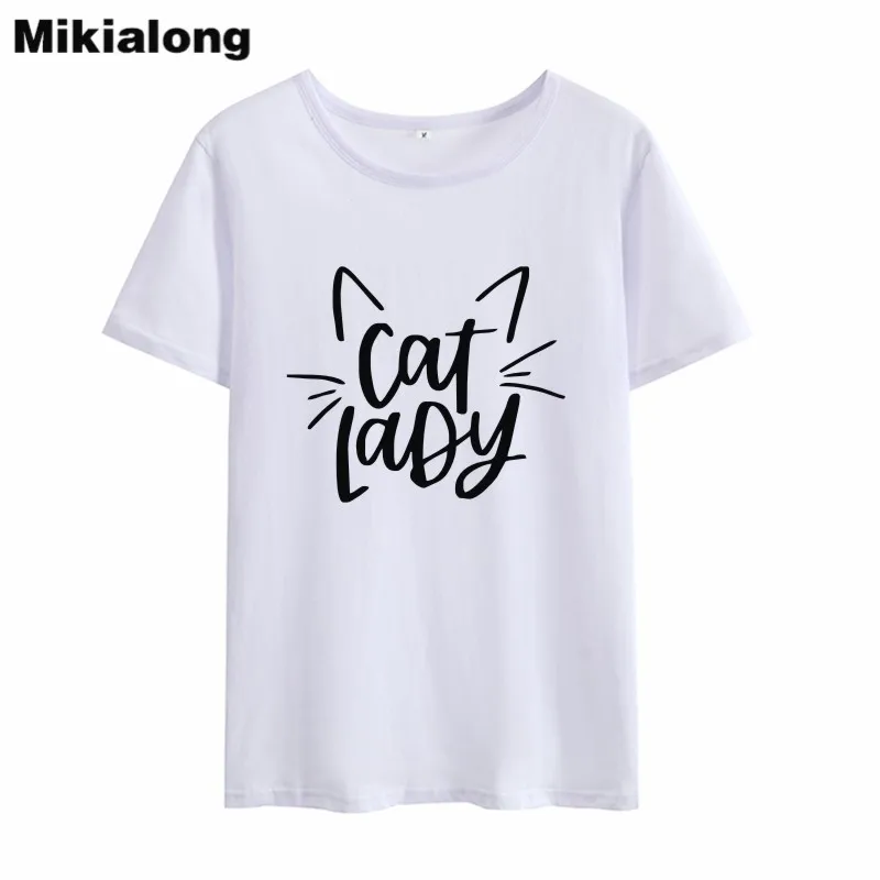 

Женские футболки Mikialong с кошкой, женские милые летние топы, корейская мода 2018, футболка с коротким рукавом, Хлопковая женская забавная футбо...