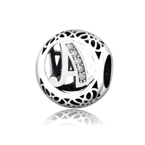A Прямая поставка DIY подходит Pandora талисманы браслет Алфавит буквы Шарм 925 пробы Серебро Бусина буква Изготовление ювелирных изделий - Цвет: A