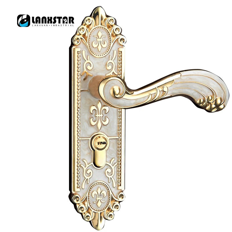 

European Indoor Solid Wood Antique With Amber Color Locks Silent Mechanical Split Handle Lock