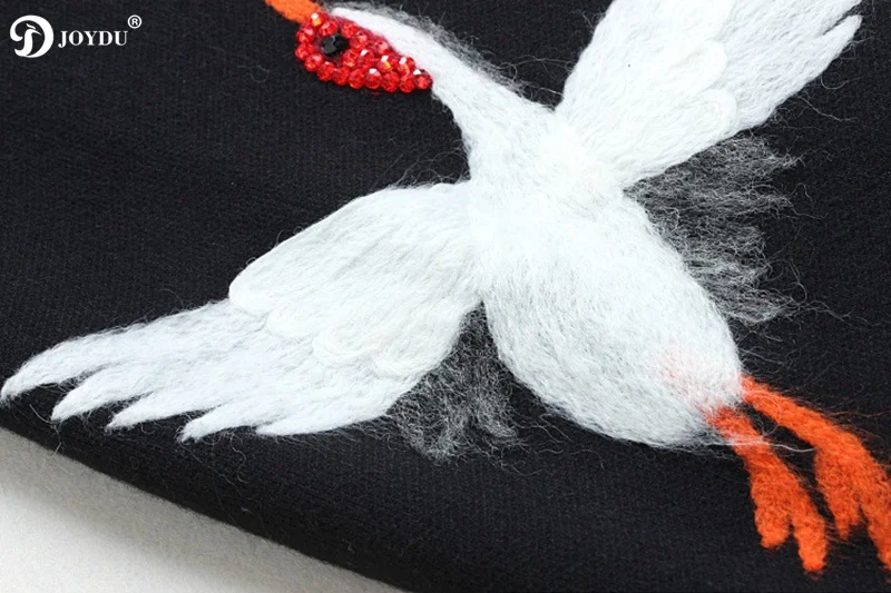 JOYDU vestido 2018 Winter Fashion Runway Red-crowned Crane Embroidery Midi Party Dress Office Sleeveless Knitted Sweater Dresses | Женская