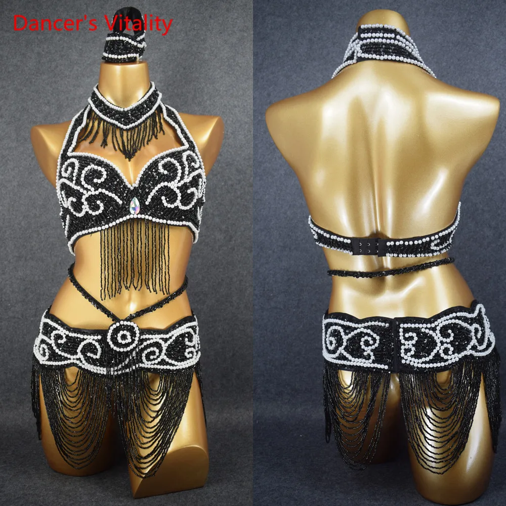 

Костюм для танца живота женский, комплект из бюстгальтера, пояса, ожерелья и цепочки, 4 шт./компл.