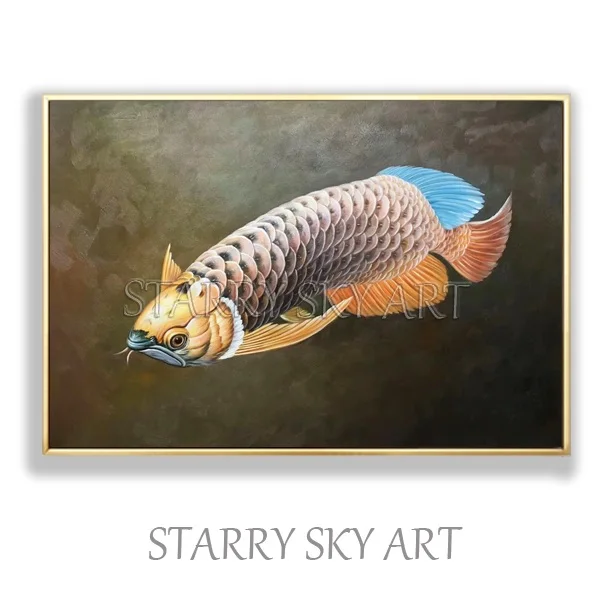 Arowana Painting E Профессиональный художник ручной работы Роскошная рыба Arowana картина маслом на холсте импрессионистская рыба Золотая рыба живопись для декора стен - Цвет: Arowana Painting E