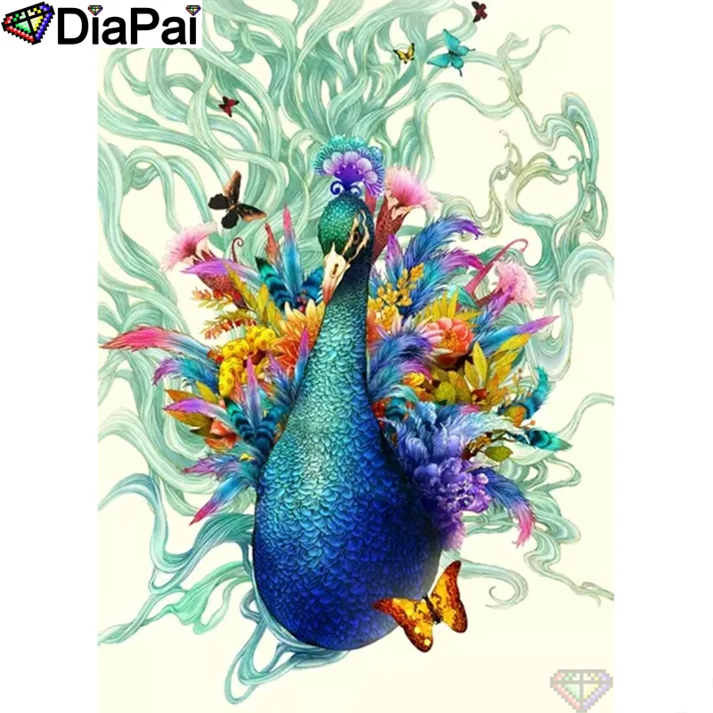 

DIAPAI Diamond Painting 5D DIY 100% Full Square/Round Drill "Colored peacock" Diamond Embroidery Cross Stitch 3D Decor A24405