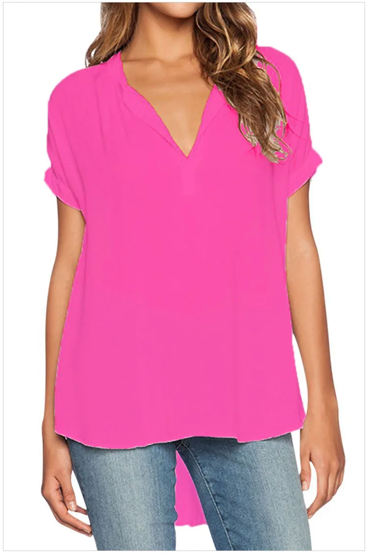 Блузка женская свободная пикантная прозрачная шифоновая рубашка с V-образным