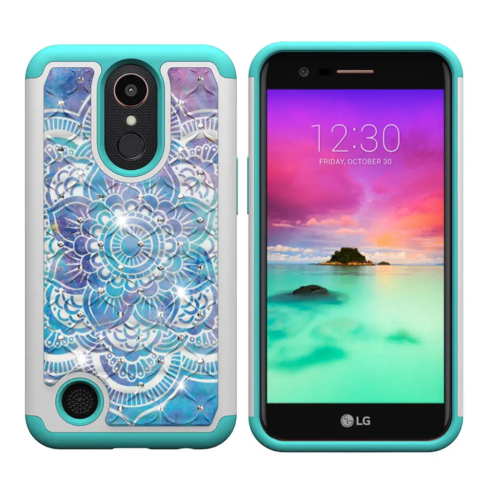 For LG K10 2017 2018 High quality 2-in-1 TPU + PC shells Capa Coque Cover G7 K30 K20 Plus Fashion diamond flash back case |