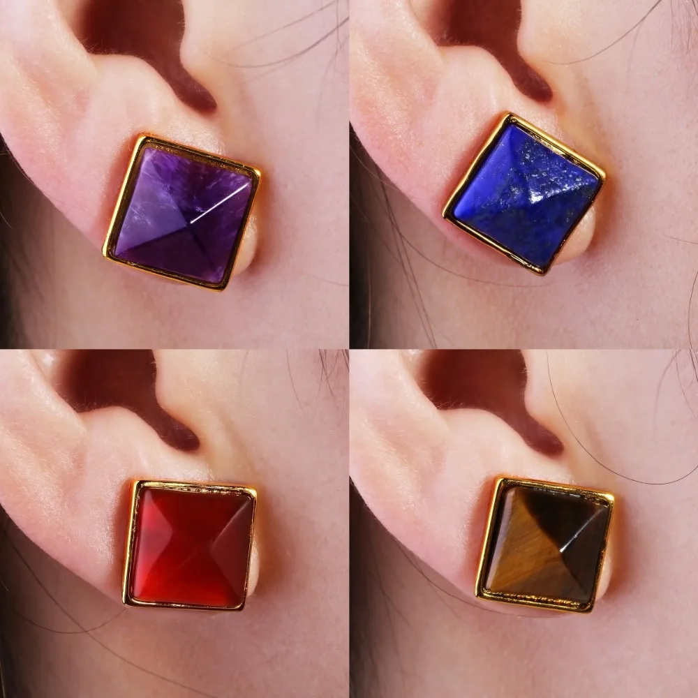 Женские серьги-гвоздики TUMBEELLUWA Pyramid с кристаллами и драгоценными камнями