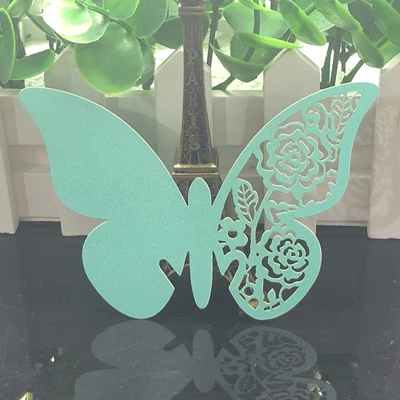 Tiffany Blue 50 шт. бабочка лазер вырезанная бумажная карта место/Эскорт карта/чашка карта/вино стеклянная бумага карта для DIY украшения свадебной вечеринки - Цвет: Tiffany Blue