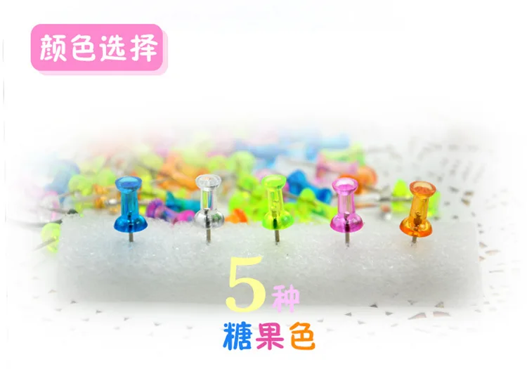 50 pcs/lot DIY Kawaii Transparent Colored Stationery Pin Thumbtacks Push Pins Cork Board Buttons Map Pin Office School Supplies