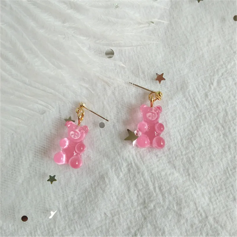 S925 Creative Funny Cute Cartoon Bear Dangle Earring Macarons Lovely Animals Resin Earring Women Girls Jewelry Best Drop Earring