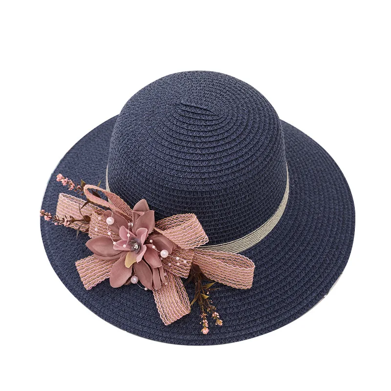 Женская пляжная шляпа с большим цветком элегантная Солнцезащитная жемчугом