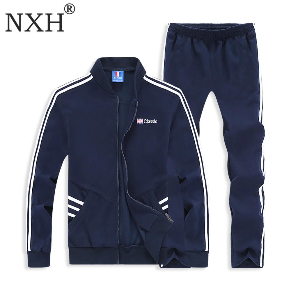 NXH хлопковый мужской набор с вышивкой, мужские спортивные костюмы размера плюс, спортивный костюм 6XL 7XL 8XL, длинный набор для бегунов, 2 шт., спортивный комплект, мужской спортивный костюм