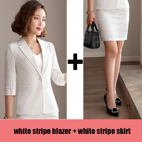 blazer and skirt Для женщин классический в полоску с длинным рукавом, юбка костюм с отложным воротником пиджак и юбка Комплекты Женские Большие размеры S-4XL Для женщин элегантный костюмы с юбкой - Цвет: blazer and skirt