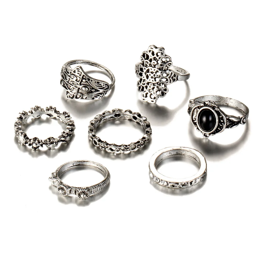 HOCOLE 7PCS/Set Boho Vintage Punk Antique Flower Carved Mini Finger Rings For Women Bohemian Knuckle Ring Set Jewelry Wholesale | Украшения