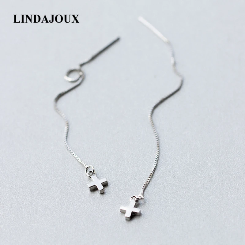LINDAJOUX 925 пробы серебряные матовые крест очаровательные серьги капли для женщин S925