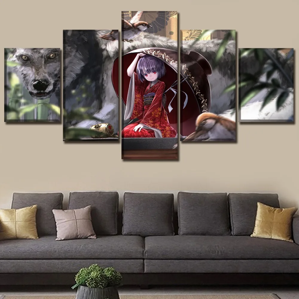 

Wall Art Prints Poster Canvas Pictures Home Decor Paintings 5 Pieces Touhou Girl Hotel Animation Modular Living Room Framework