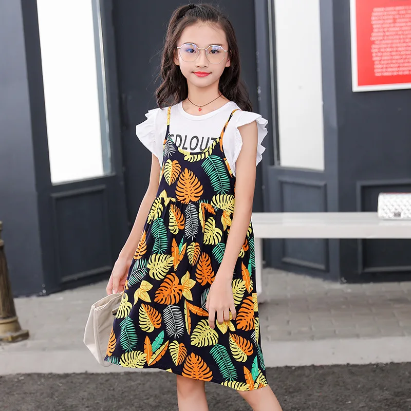 

big girls clothing set summer girls clothes 2020 fashion baby girl sets kids boutique outfits 2pcs children set (tshirt + dress)