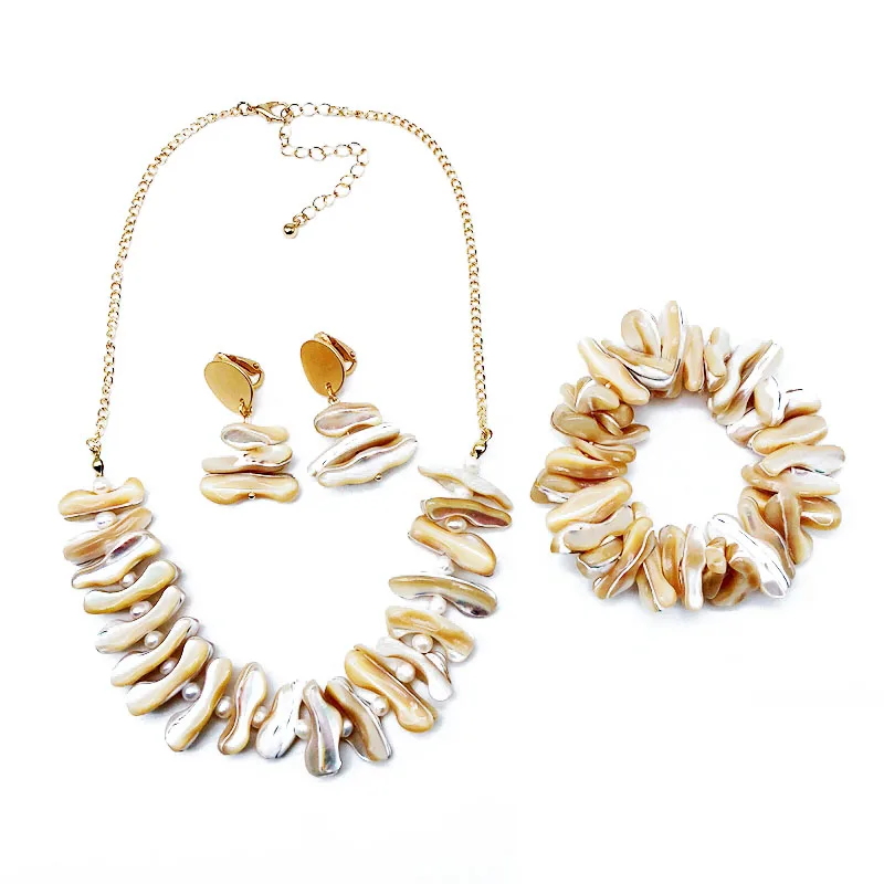 

Elegant Shell Pearl Charm Necklace Bracelet Earring Jewelry Set