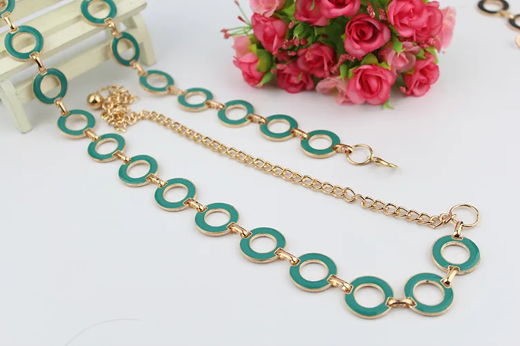 All-match Metal Candy Color Circle Woman Waist Chain Belt Metal Circle Metal Waist Chain Belt For Women Fashion Woman Belt