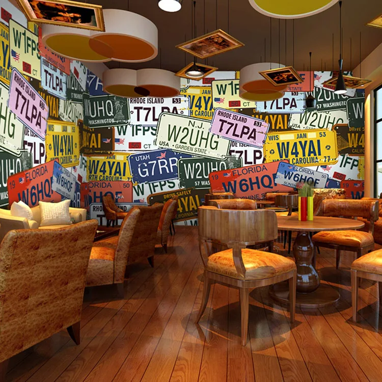 

custom photo wallpaper Vintage car wallpaper personalized license plate mural graffiti wallpaper for living room mural