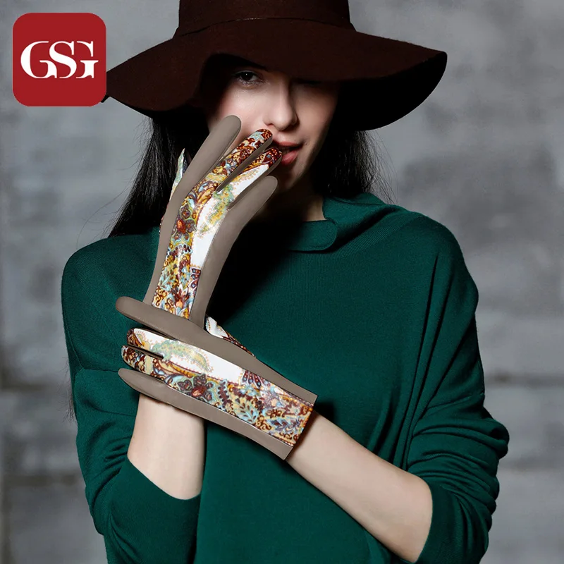 GSG Новые перчатки с сенсорным экраном женские винтажные принтом из натуральной