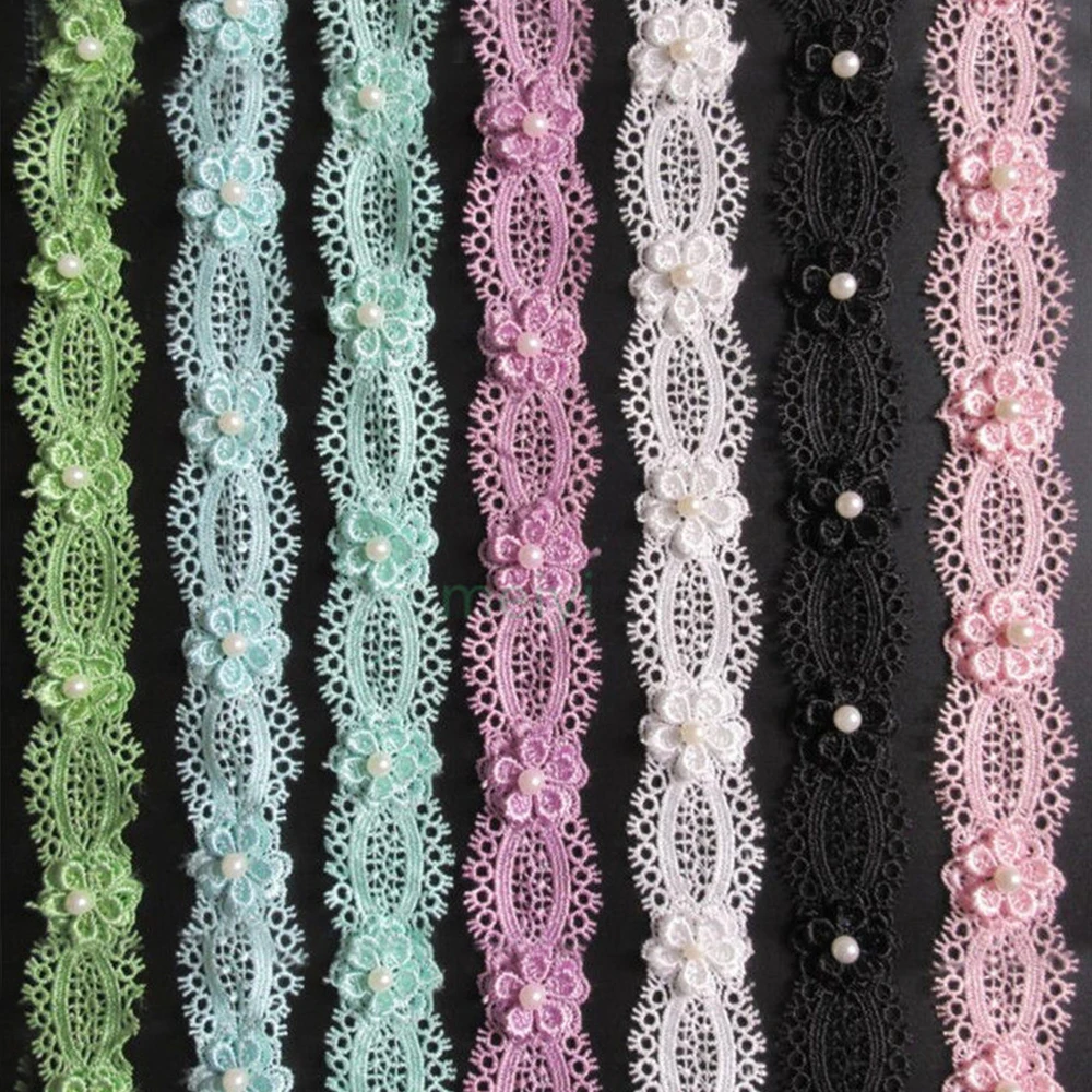 1 Meter 3cm Polyester Pearl Eyelash Lace Edge Trim Ribbon Fabric Embroidered Applique Sewing Craft Crochet Wedding Dress Clothes | Дом и сад