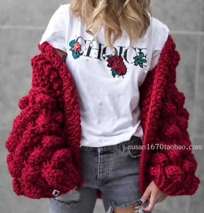 Brand Hand Knitted Christmas Sweaters Women High Quality Coarse Coat Manual Made Plus Size Clothes Ball | Женская одежда