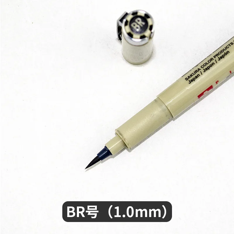 Brush 1 шт. Sakura 0,2 мм-3 мм водонепроницаемый выцветания тонкая линия черный жирный гель чернила ручка маркер для CD картина в стиле комикса эскиз канцелярских товаров Кисть ручка - Color: Brush