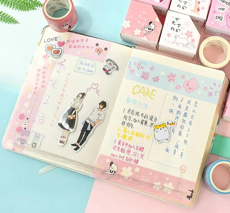 1 Pcs Lovely 30mm*5m Cherry Sakura Pig Cat Adhesive Masking Washi Tapes Album Scrapbooking Paper Stickers Label Stationery