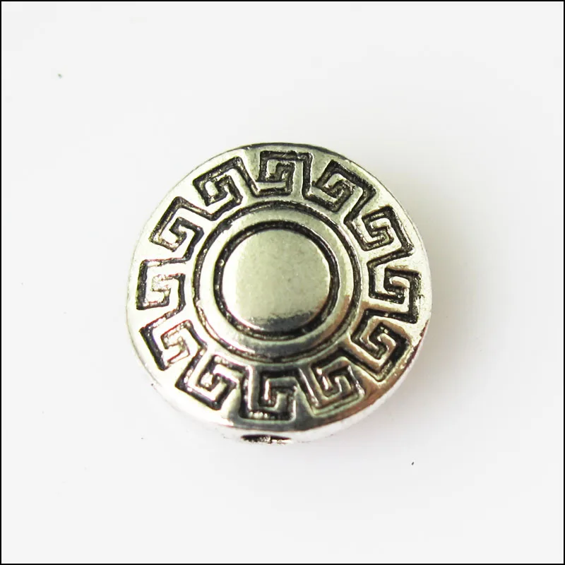 

25Pcs Antiqued Silver Color Round Flower Spacer Beads Charms 10mm