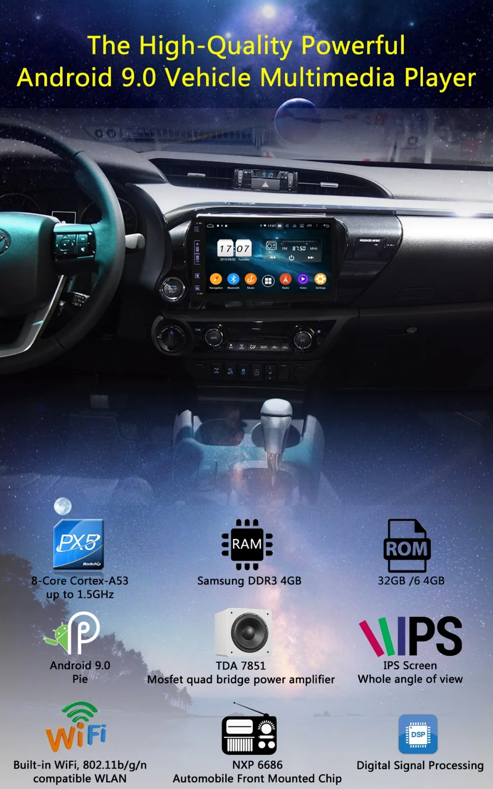 10," ips 8 ядерный 4G+ 64G Android 9,0 автомобильный DVD мультимедиаплеер gps радио для Toyota Hilux DSP CarPlay Parrot BT