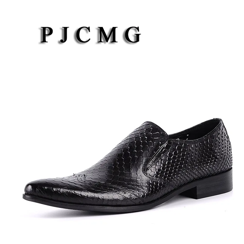 

PJCMG/Новые модные удобные черные/коричневые мужские повседневные классические модельные туфли из натуральной кожи без застежки с острым нос...