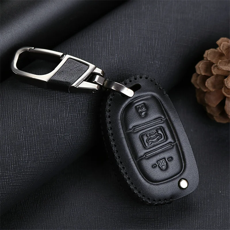 Чехол для автомобильного ключа из натуральной кожи чехол ключей Hyundai Solaris IX35 Creta I30