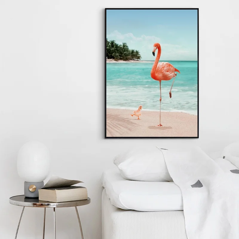 Beach Wannabe Flamingo Simple Stylish Original Design Animal Poster Girl Home Decor Wall Art Nordic style Canvas painting | Дом и сад