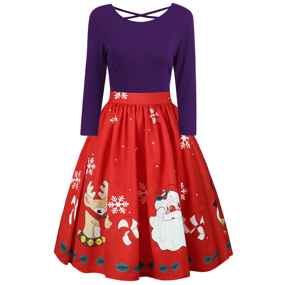 Wipalo Women Plus Size Christmas Party Dress Criss Cross Print Autumn Long Sleeves Midi Vestidos XL~5XL | Женская одежда