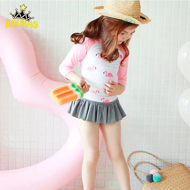 Купальник для девочек KAVAKS милый детский купальник с шапками и принтом фламинго