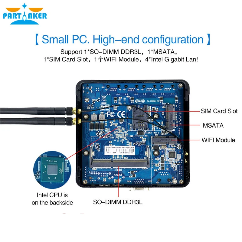 Partaker I1 4 Lan pfsense minipc Intel atom E3845 quad core брандмауэр Micro Appliance поддержка AES NI|Мини ПК| |