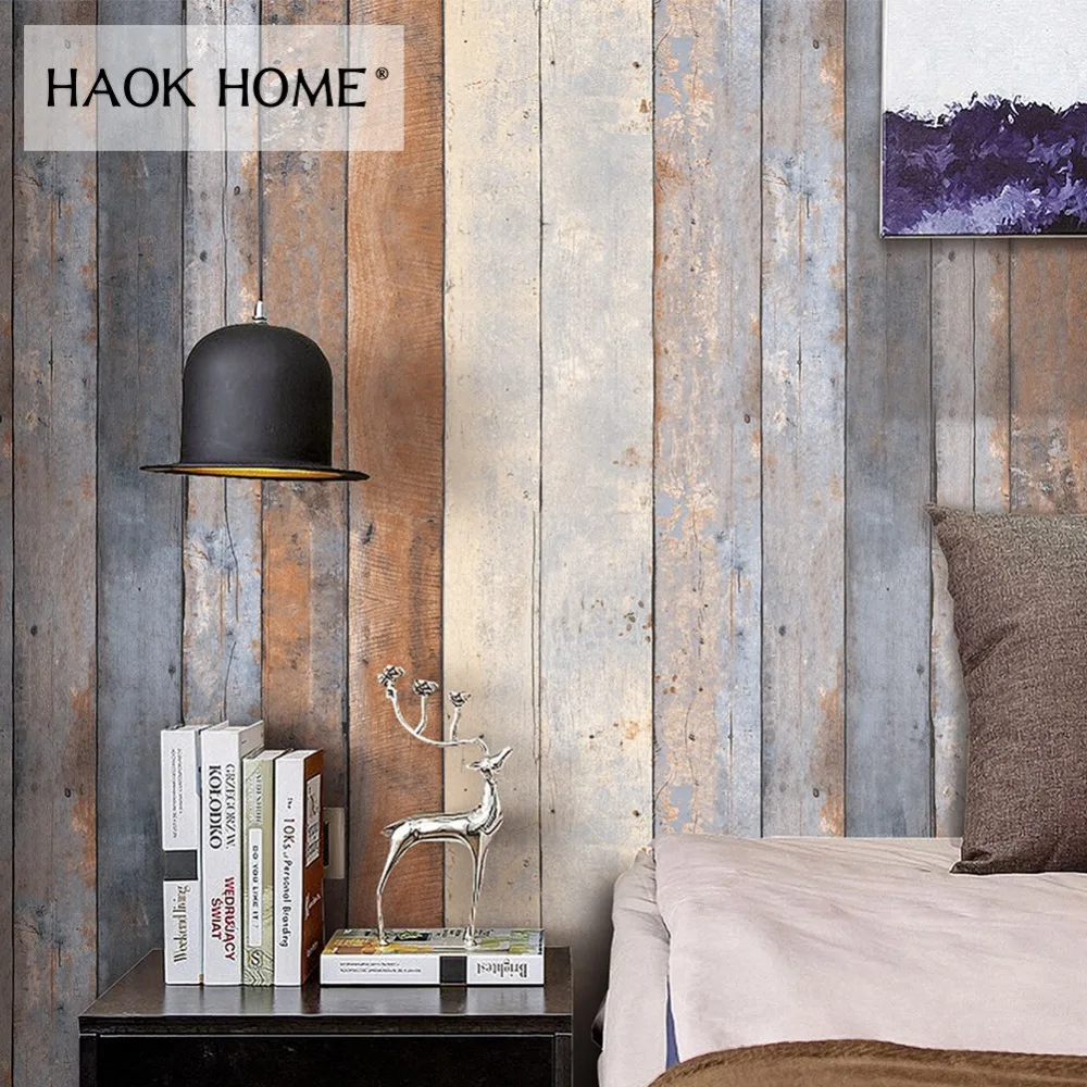 HaokHome винтажные Проблемные деревянные обои в рулонах для стен 3d ПВХ дымчато серый