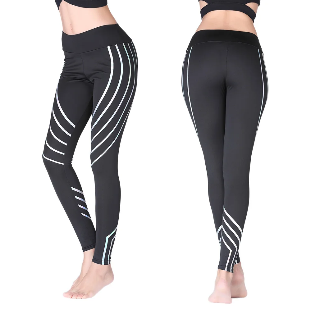 Женские Штаны Для Йоги светящиеся спортивные штаны в полоску для бега