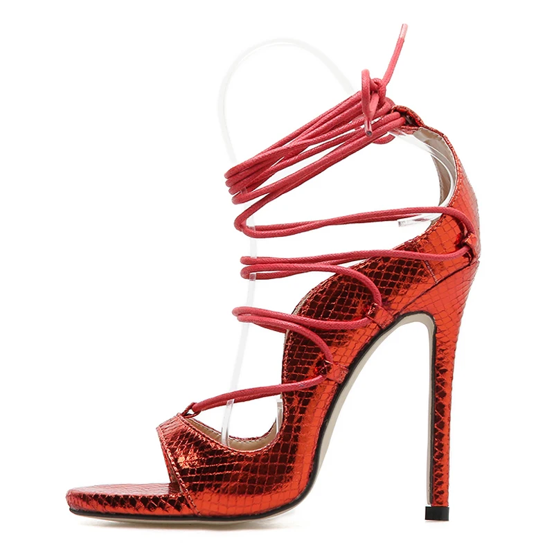Туфли женские на высоком каблуке пикантные сандалии тонком со шнуровкой туфли с