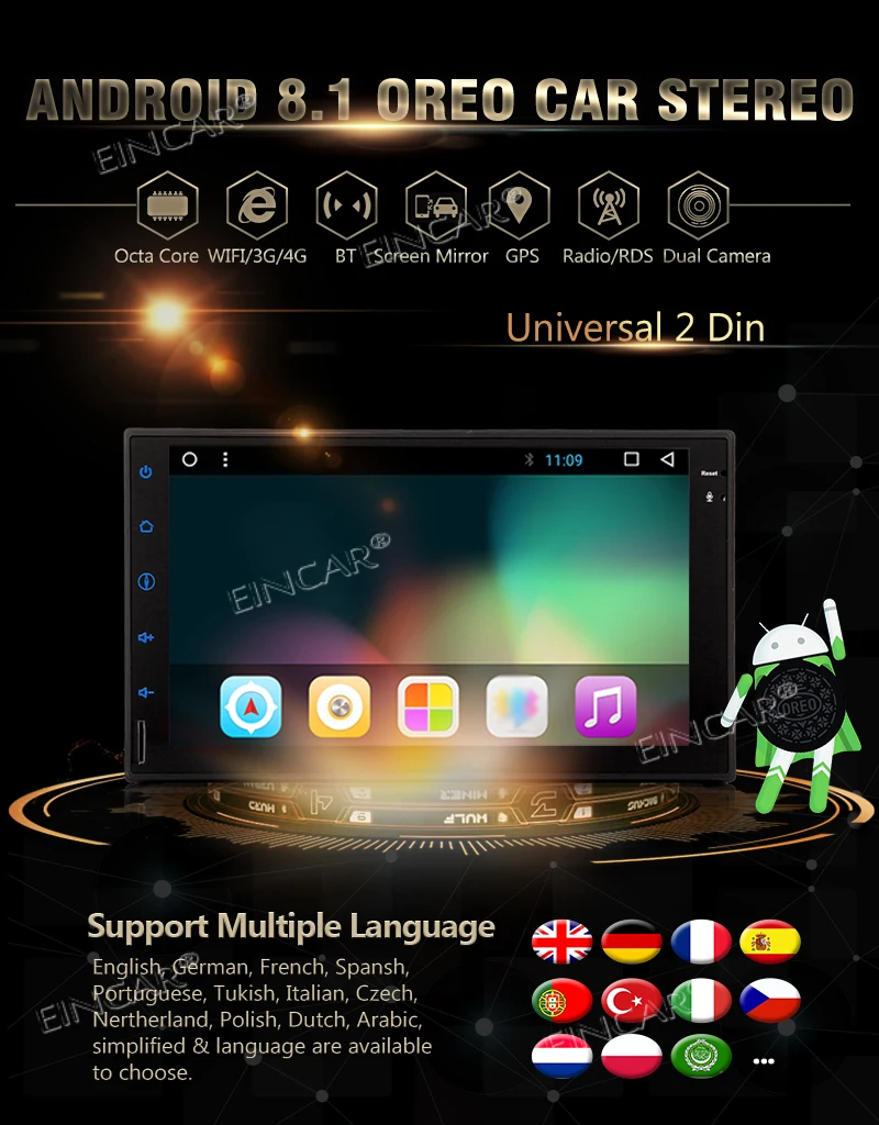 Сенсорный экран Встроенный WiFi Bluetooth AM/FM/RDS поддержка 3g/4G DVR dab Eincar Авто Android 8 1 2 Гб ram +