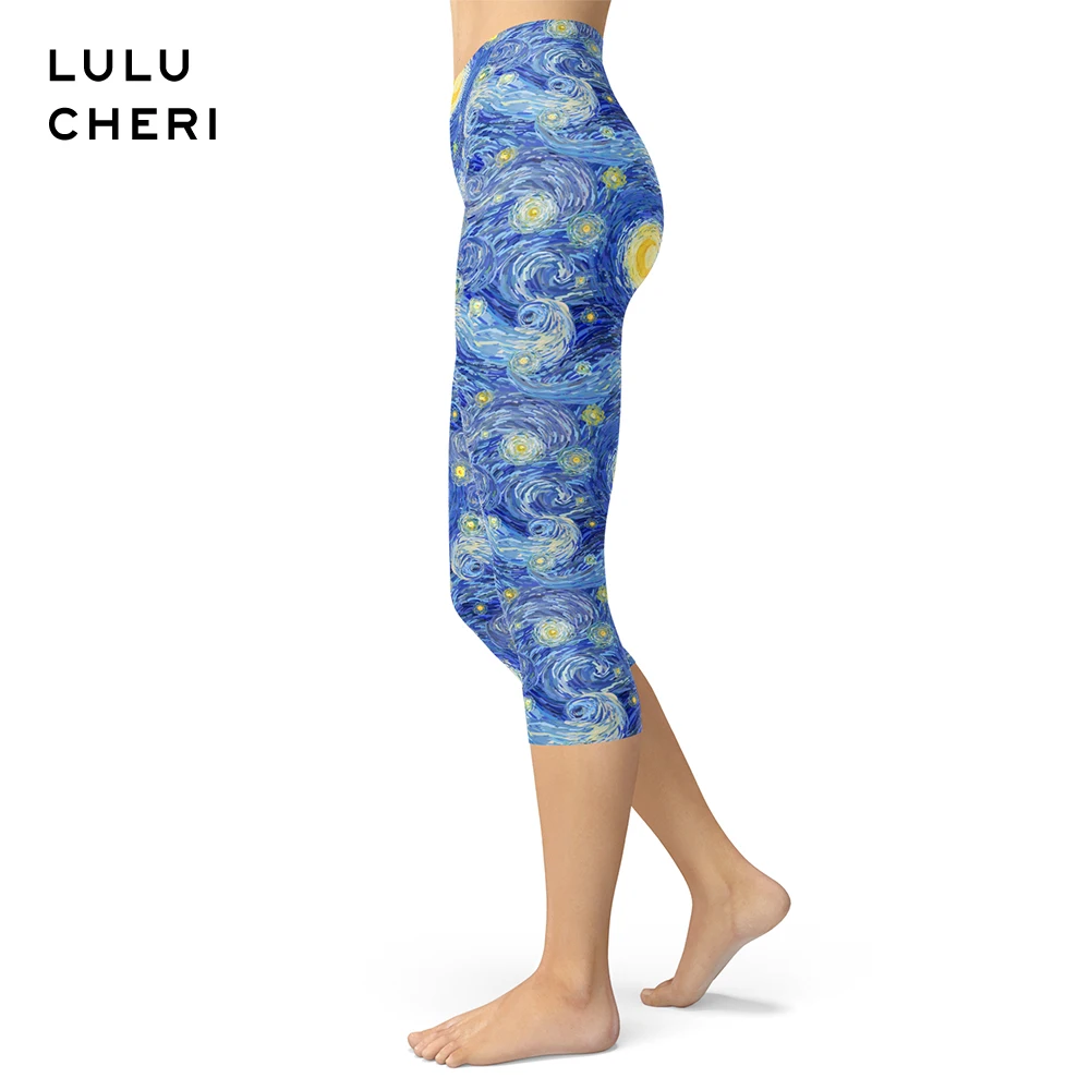Женские Капри с принтом солнца и неба летние облегающие леггинсы для фитнеса