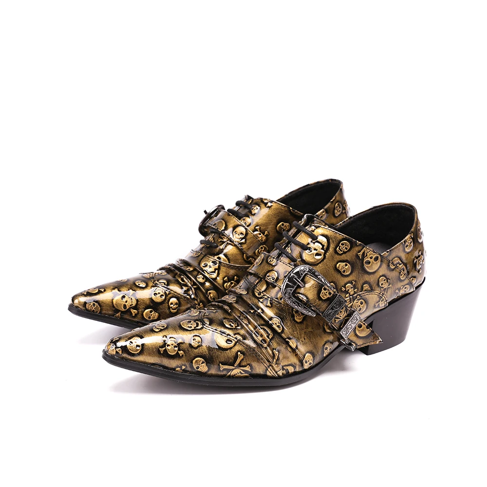 Christia Bella Uqitue/Дизайнерские мужские модные модельные туфли со складками; Туфли-оксфорды в стиле панк с золотым черепом размера плюс; Мужская обувь для вечеринок и ночных клубов