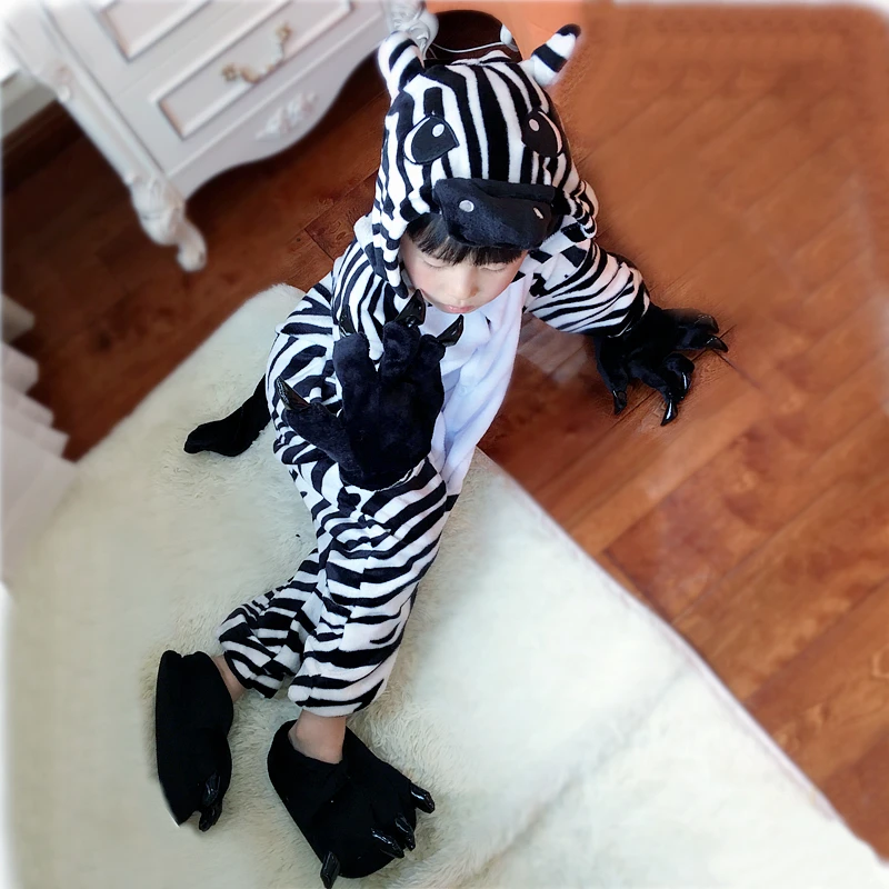 Пижамный комплект для мальчиков и девочек комбинезон косплея с принтом зебры