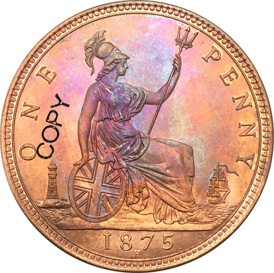 Великобритания Виктория 1875 H один пенни красный Медь имитация монеты