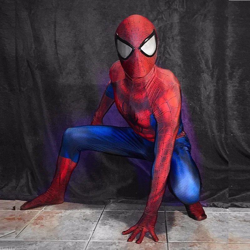 Оригинальный потрясающий черный костюм спайдермена для косплея маска лайкра