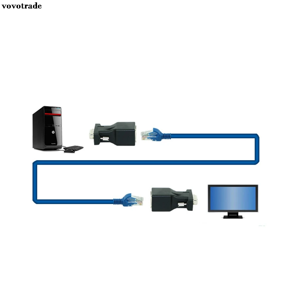Vovotrade 1 пара VGA удлинитель Мужской Женский к LAN RJ45 CAT5 CAT6 20 м сетевой кабель адаптер