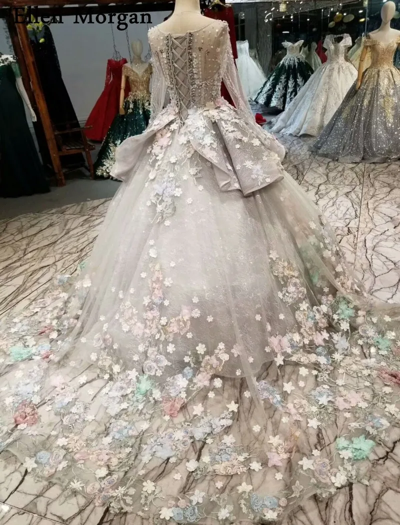Серое кружевное бальное платье Свадебные платья 2019 Vestido De Noiva с длинными рукавами