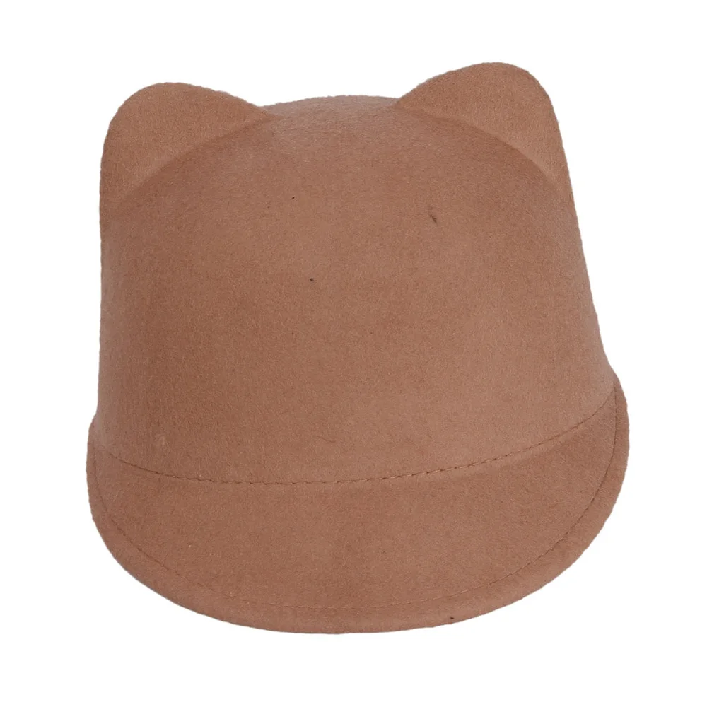 Khaki Новая мода Шерсть Женская Шляпа Fedora осень зима Микки кошка уха животного Кепка - Цвет: Khaki