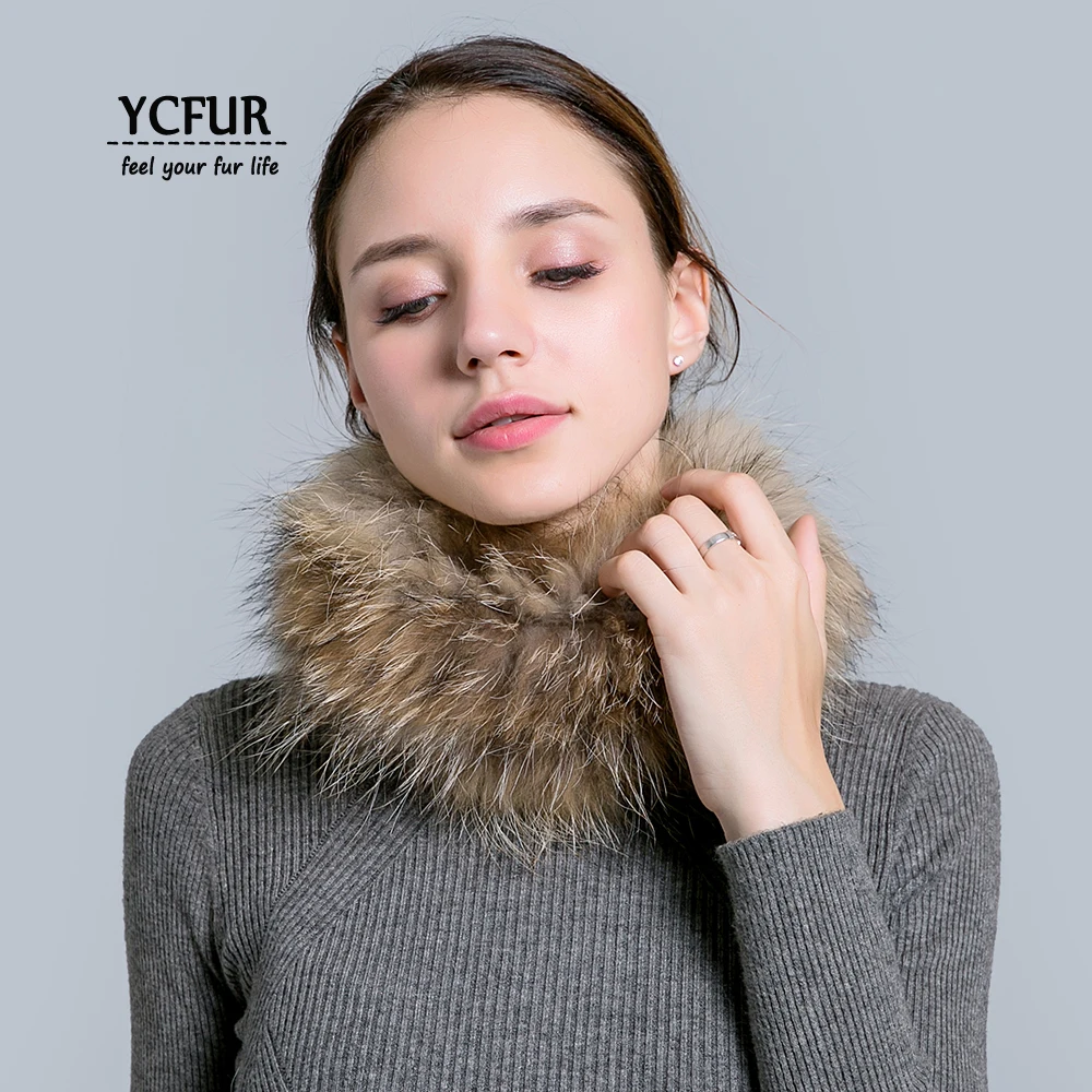 YCFUR, женский шарф, зимний эластичный вязаный шарф из натурального меха лисы, шарфы для женщин, шарф для шеи, женские резинки для волос, резинки для девочек